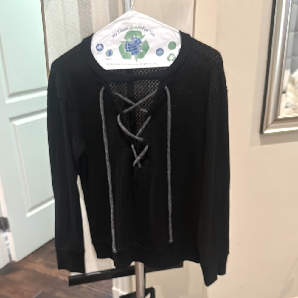 LNA Black Lace-Up Sweater Size Small